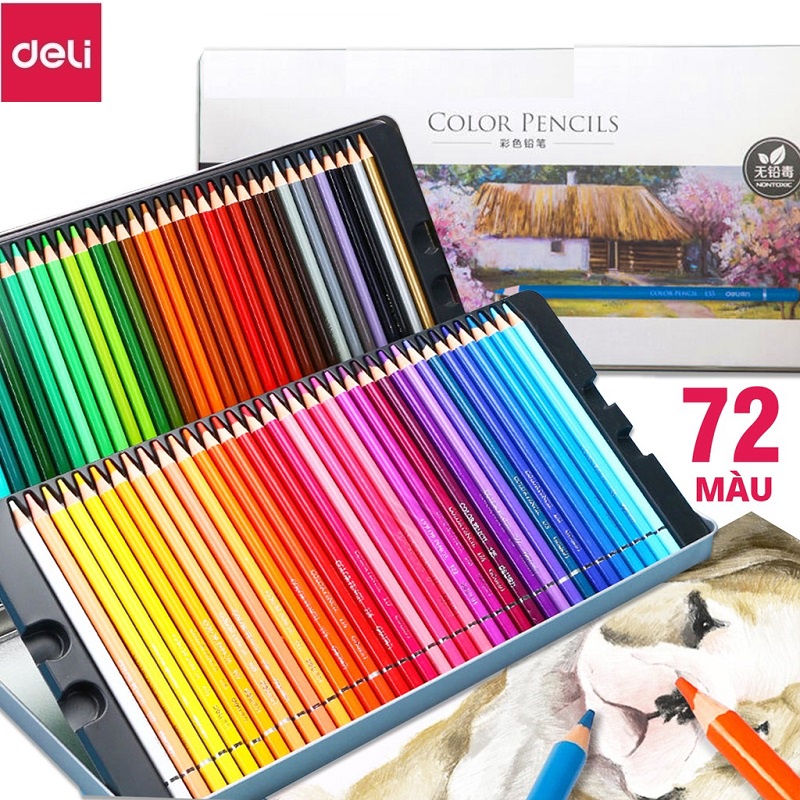 Bút chì màu gốc dầu cao cấp Deli - gỗ tự nhiên - 24 / 36 / 48 / 72 Màu - 6565 / 6566 / 6567 / 6568