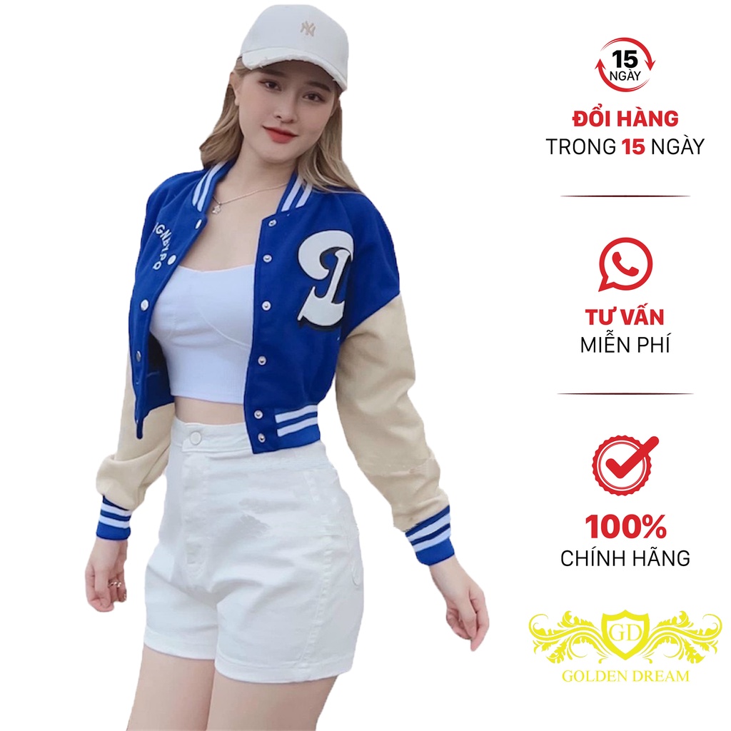 Aó Khoác Croptop Vải Nỉ Phối Màu Cực Xinh in Chữ D Hot Trend GOLDEN DREAM