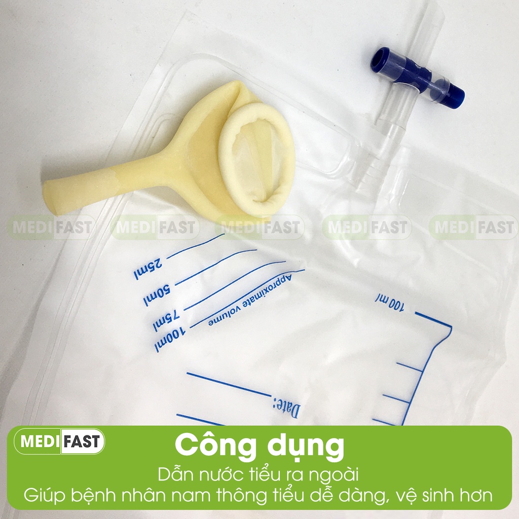 Dụng cụ đi tiểu cho bệnh nhân nam gồm Capot tiểu nam và dây dẫn túi đựng nước thải - Tiện lợi - Dễ sử dụng