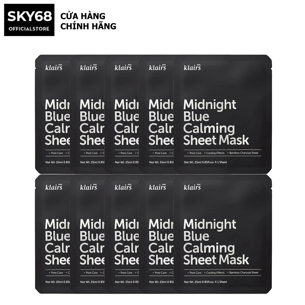 Combo 10 Mặt Nạ Giúp Làm Dịu, Phục Hồi Da Klairs Midnight Blue Calming Sheet Mask 25ml x 10