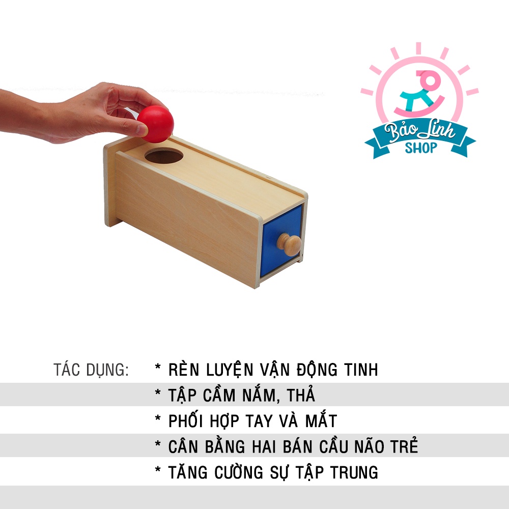 Giáo cụ Montessori 0-3 - Hộp thả bóng gỗ dài có ngăn kéo BẢN CAO CẤP cho bé 10-12 tháng tuổi phát triển trí tuệ