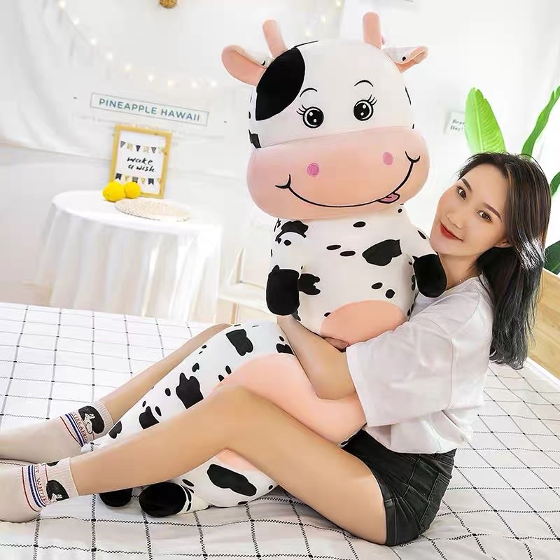 Gấu bông bò sữa, gối ôm hình thú nhồi bông cho bé trăm phần trăm siêu to siêu nhiều sữa - vải nhung co giãn 4 chiều TK11