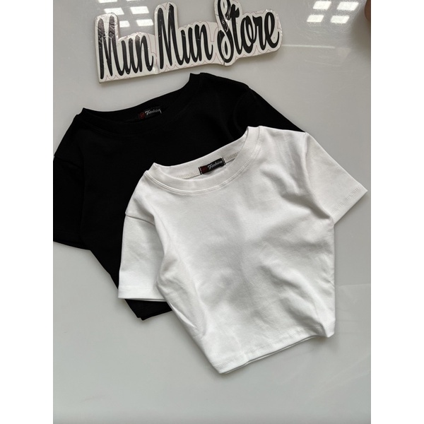 Áo Thun Croptop Nữ MunMunStore Áo Thun Tay Ngắn Ôm Cổ Tròn Chất Vải Cotton Kiểu Hàn Quốc 140
