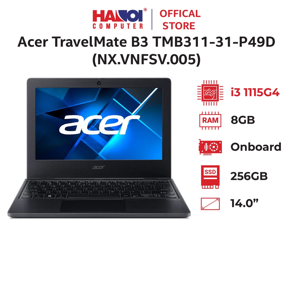 Laptop Acer TravelMate B3 TMB311-31-P49D (NX.VNFSV.005) (Pentium N5030/4GB RAM/256GB SSD/11.6 inch HD/Win 11/Đen)