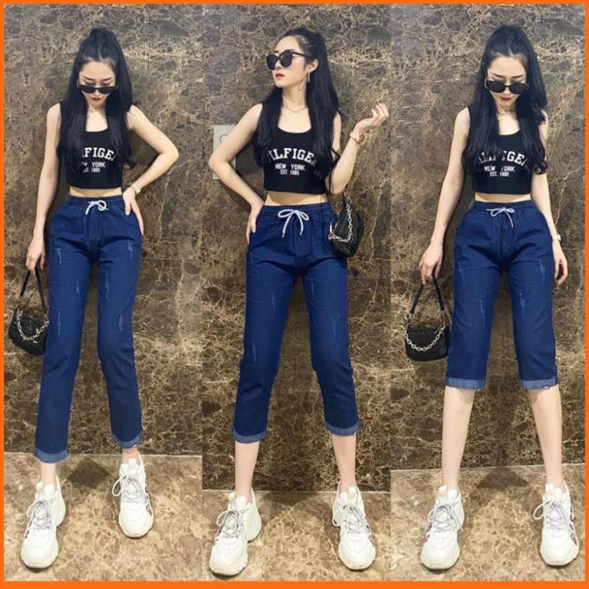 SALE Sẵn Quần jean lửng nữ cạp chun dáng ngố và lỡ, quần bò nữ MADELA mẫu mới 2021 ! Xịn