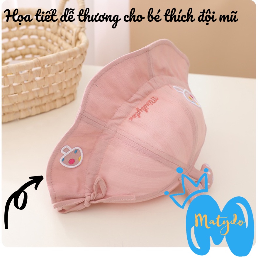 Mũ cho bé gái bé trai nón vành tròn họa tiết nấm có dây rút điều chỉnh phụ kiện trẻ em từ 0-3 tuổi