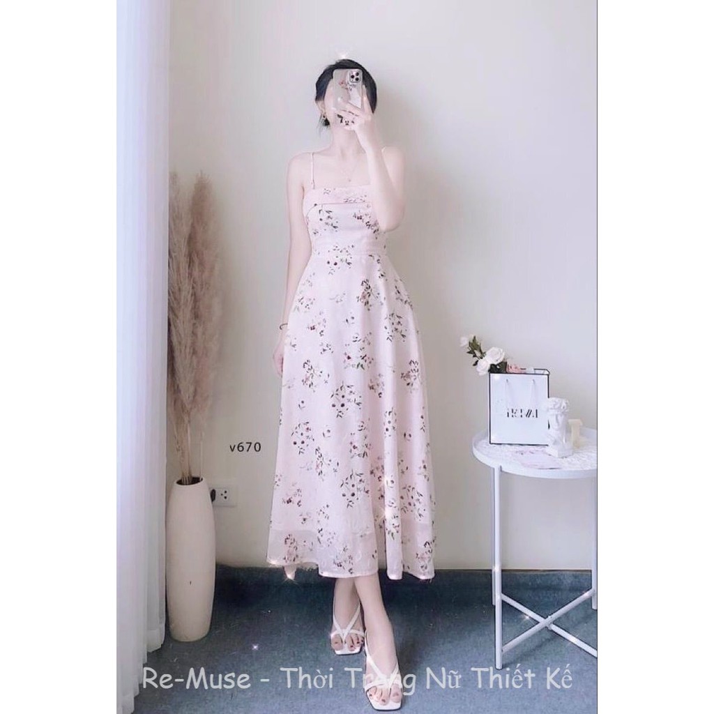 [Follow⭐️GIẢM 50%⭐️] Váy đầm 2 dây hoa nhí voan 2 lớp màu hồng pastel tiểu thư cực xinh