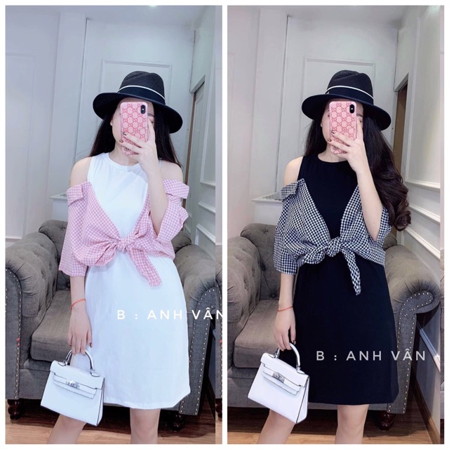 Váy suông cotton kèm sơ mi trễ vai cá tính