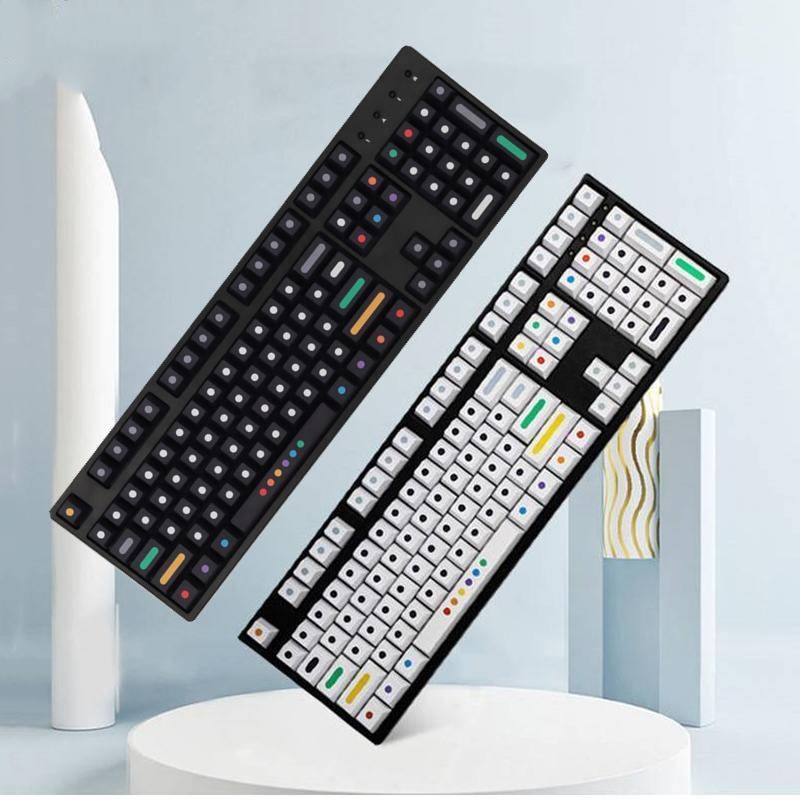 136 Keys White/Black Dot Keycap Cherry Profile PBT Five-sided Sublimation Keycaps Fit 61/64/68/87/96/98/104