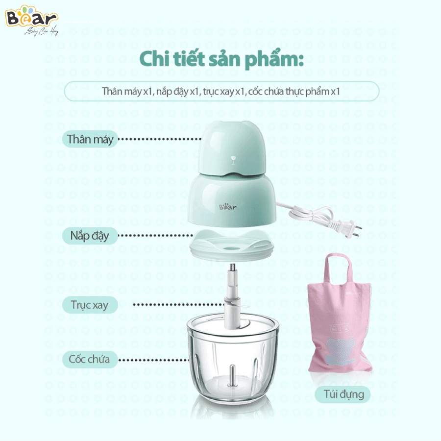 Máy Xay Thịt Thực Phẩm Ăn Dặm Bear Mini Càm Tay Nhỏ Gọn Đa Năng Dung Tích 0.3 Lít - HiMect