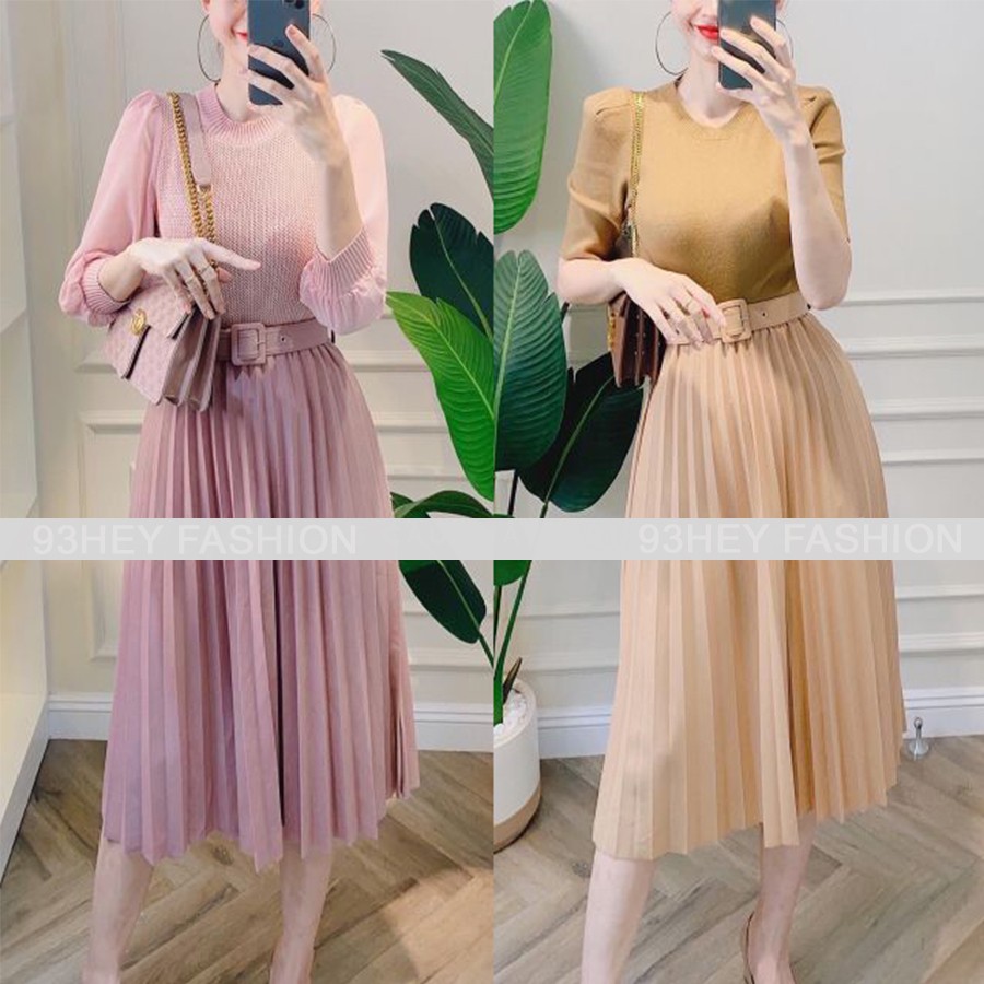 Chân Váy Xếp Ly Dáng Lửng Kèm Đai Hàng Đẹp Quảng Châu 93HEY CV03 | BigBuy360 - bigbuy360.vn