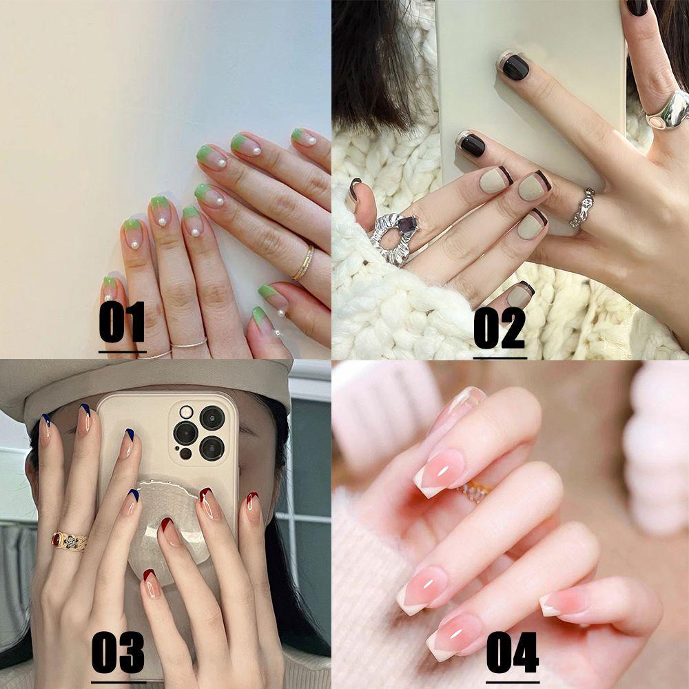 Hộp 24 Móng Tay Giả Ngắn / Tròn / Vuông Có Thể Tháo Rời MIHAN1