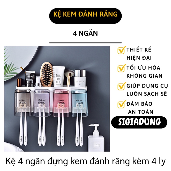 Kệ Đựng Bàn Chải Kem Đánh Răng XẢ TỒN Kệ 4 ngăn đựng bàn chải kem đánh răng nhà tắm kèm 4 ly  9523