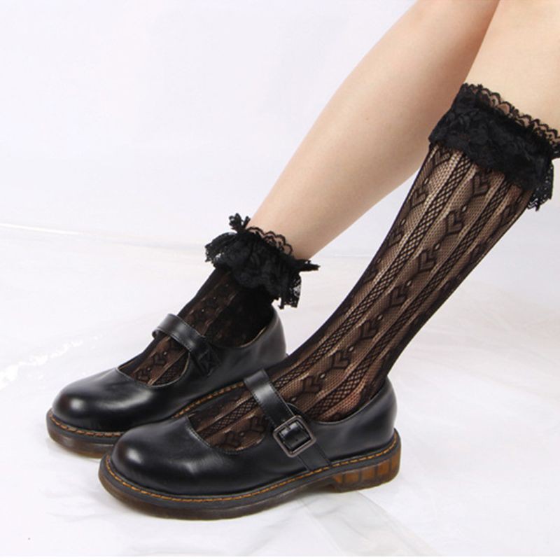 Đôi Tất Đùi Màu Trơn Trang Trí Ren Hoa Xinh Xắn Cho Nữ