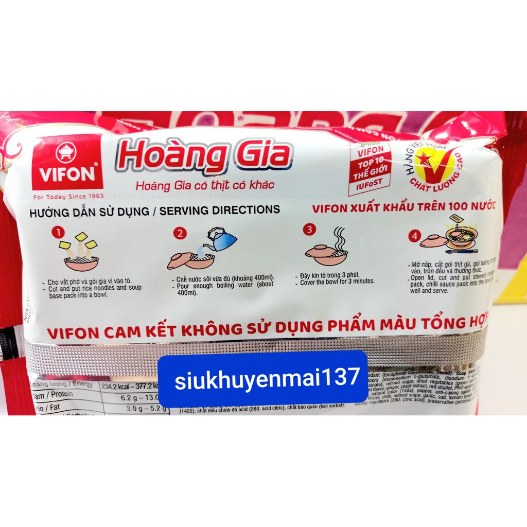 phở thịt gà bò hoàng gia vifon có gói thịt thật 120 gr gói