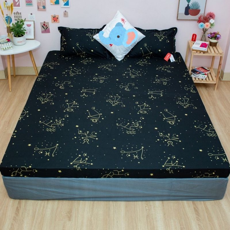 Bộ Ga gối poly cotton chun bọc đệm kèm 2 vỏ gối kích thước m6 và m8 nhiều mẫu