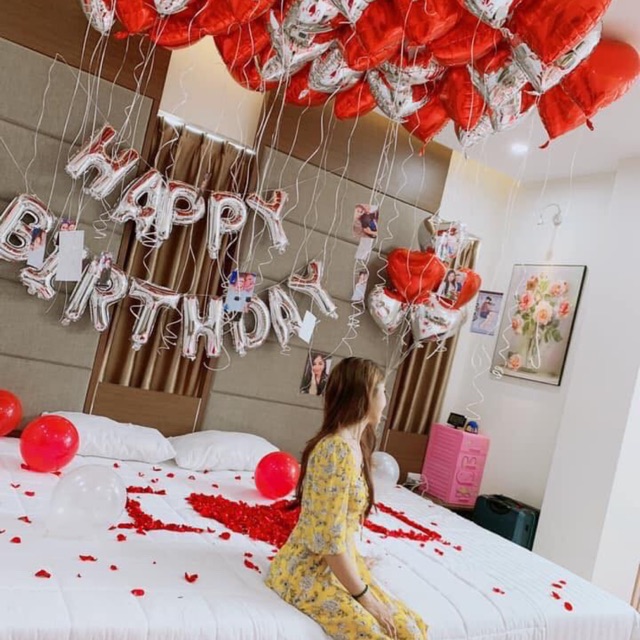 Set bóng sinh nhật tình yêu tông đỏ trắng