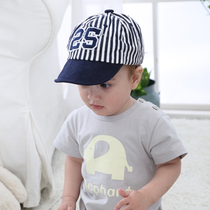 Mũ Lưỡi Trai Cotton Kẻ Sọc Mềm Mại Thêu Chữ Số Cho Bé