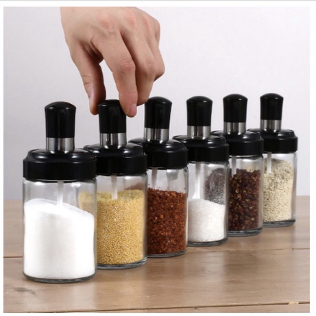 Lọ đựng gia vị - hũ đựng gia vị thủy tinh kèm thìa cao cấp thông minh 250ml