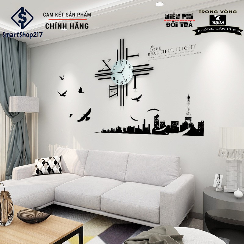 [DH-014] Đồng Hồ Treo Tường Hình Chữ La Mã (Tặng Decal trang trí + Bộ Kim dự phòng + Đinh treo chống hỏng tường)