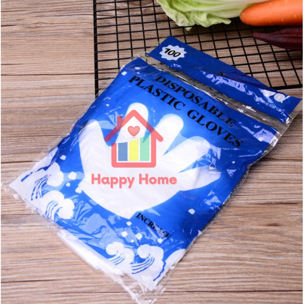 Găng tay nilon dùng 1 lần, gói 100 chiếc siêu dai Happy Home