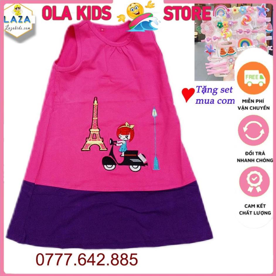 Váy mà hè bé gái sát nách lụa cao cấp Đầm bé gái sát nách Ola Kids 24-38 kí