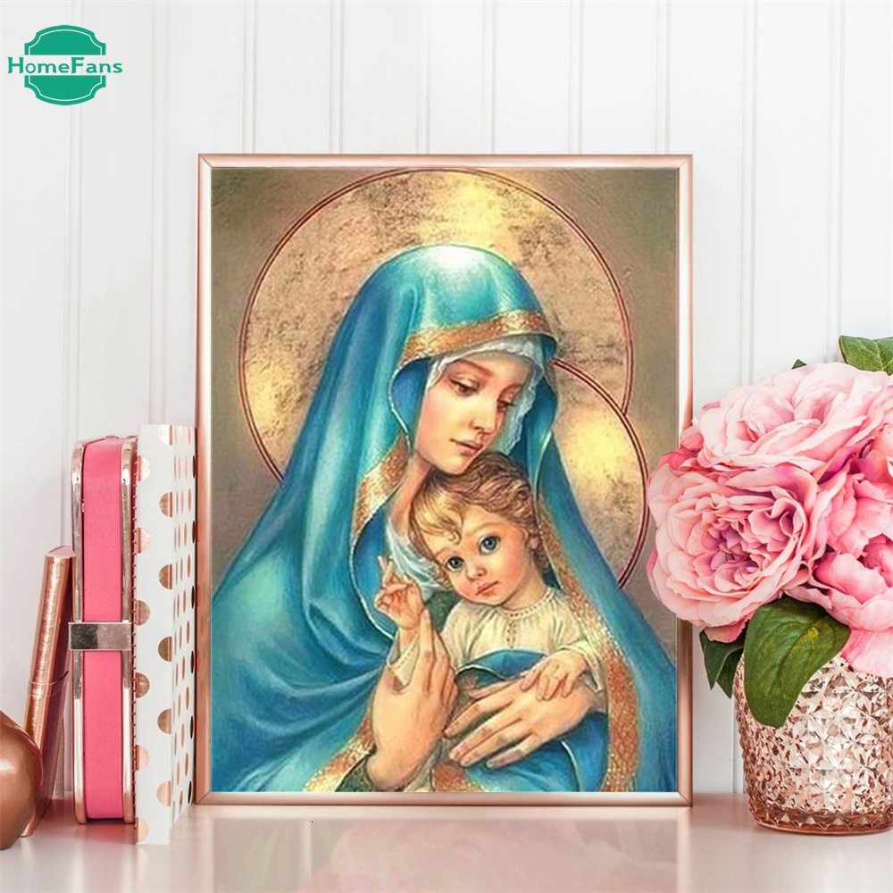 Bộ tự làm tranh đính đá họa tiết tôn giáo 5D DIY trang trí tường nhà ở kích thước 30x40cm