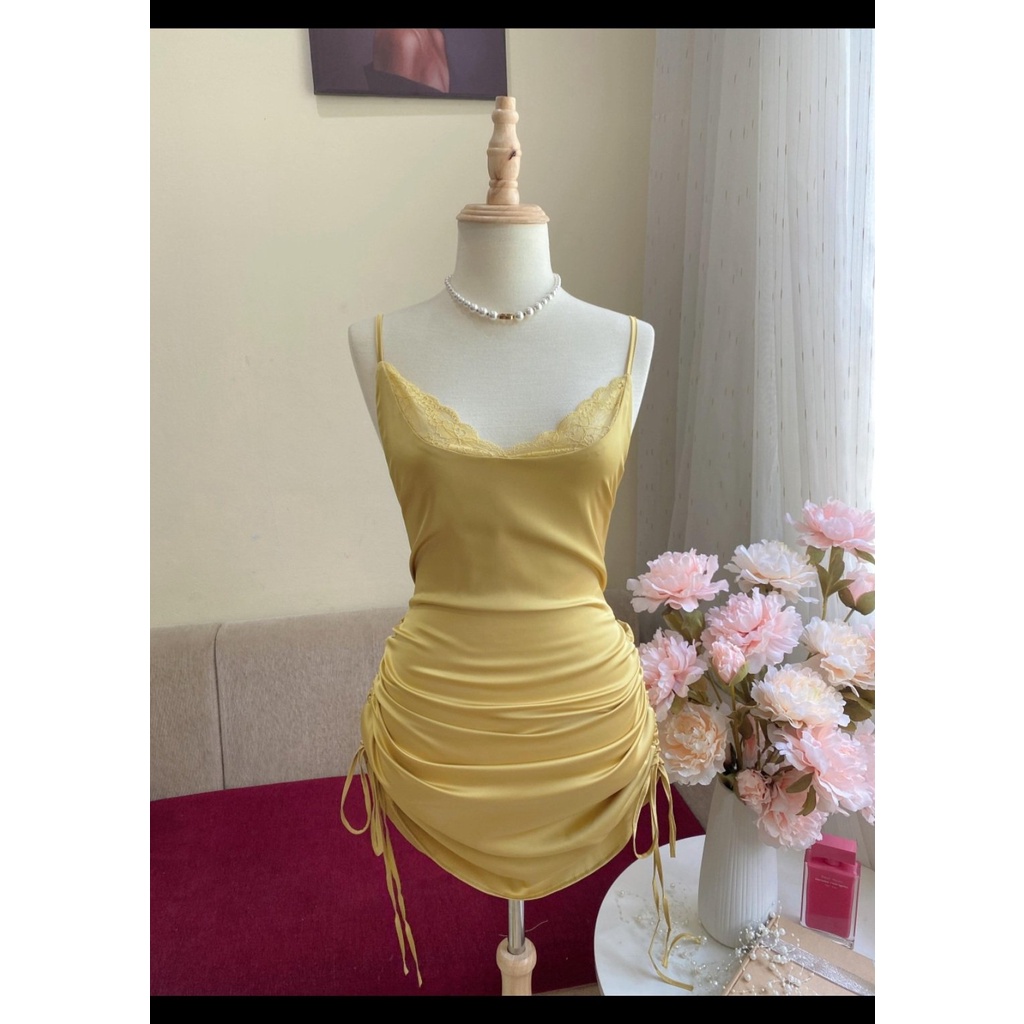 (M. 144) Váy ngủ sexy lụa phối ren có dây rút cao cấp Đầm mặc nhà gợi cảm quyến rũ
