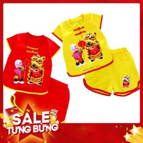 (Gía sỉ ) Bộ quần áo tết đồ tết cho bé nút tàu tết xuân hình con con gấu múa lân cho bé từ 6kg-29kg.NT03. .