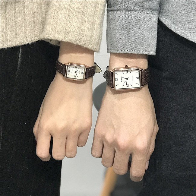 Đồng Hồ Đôi Rate Dây Da Cao cấp Chính Hãng Thiết Kế Mặt Chữ Nhật Sang Trọng