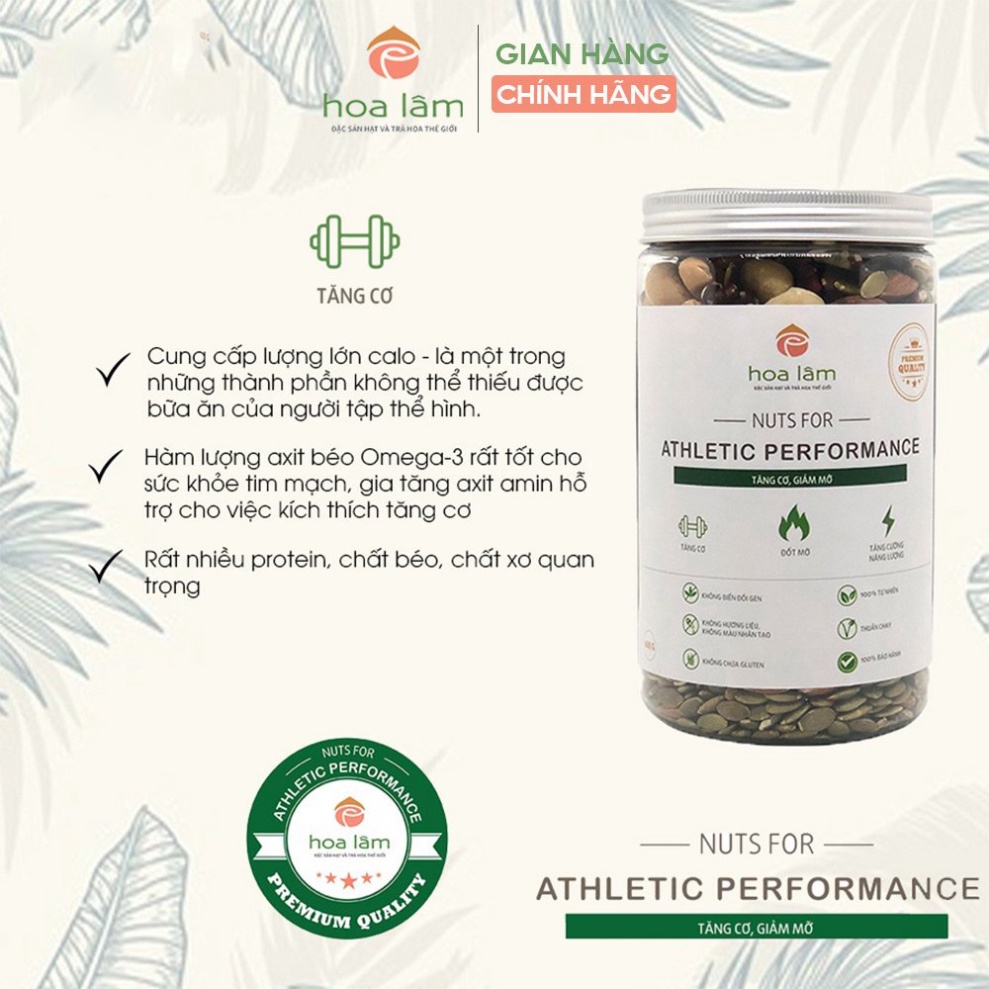 Hạt dinh dưỡng Hoa Lâm Nuts for Athletic Performance tăng cơ giảm mỡ hiệu quả 500g