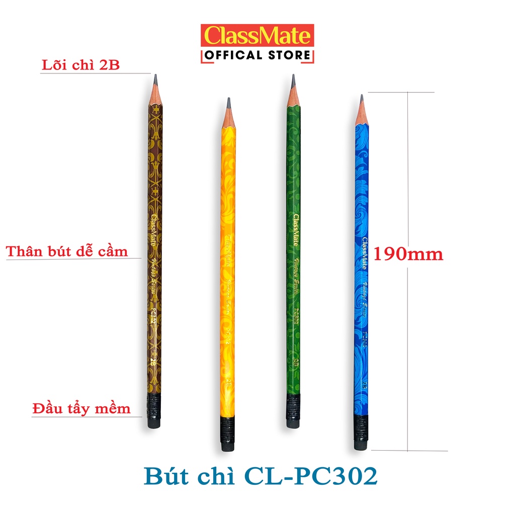 Bút chì gỗ có tẩy 2B CLASSMATE Vintage -PC302