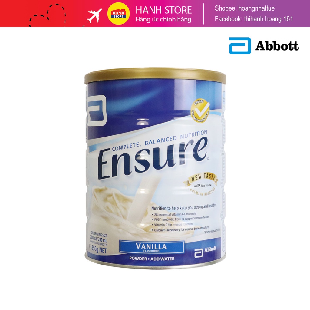 Sữa bột ensure ÚC hương vanilla hộp 850g dành cho người cao tuổi người suy nhược cơ thể