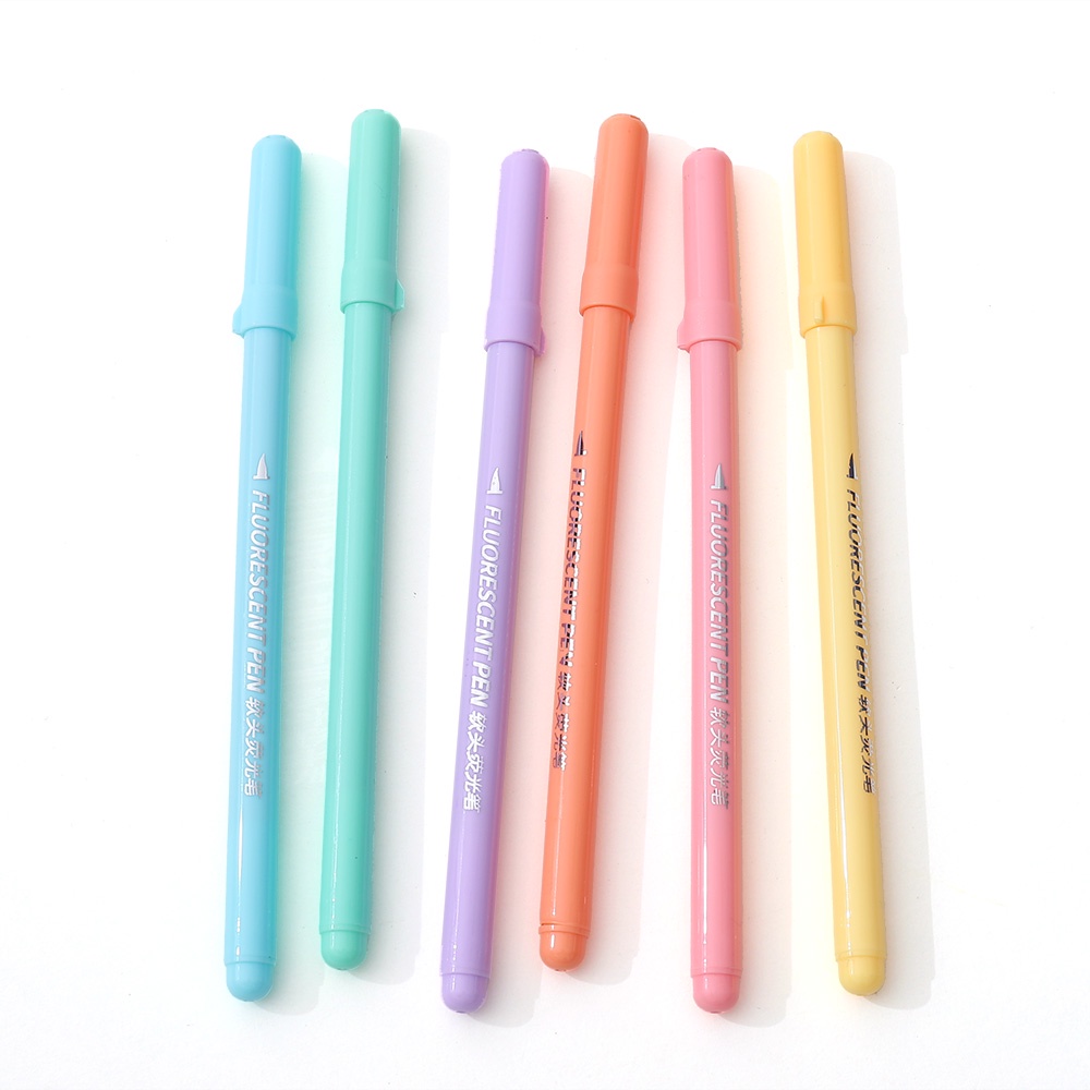Bộ 6 bút đánh dấu đầu mềm nhiều màu sắc thiết kế tiện lợi dành cho học sinh / văn phòng