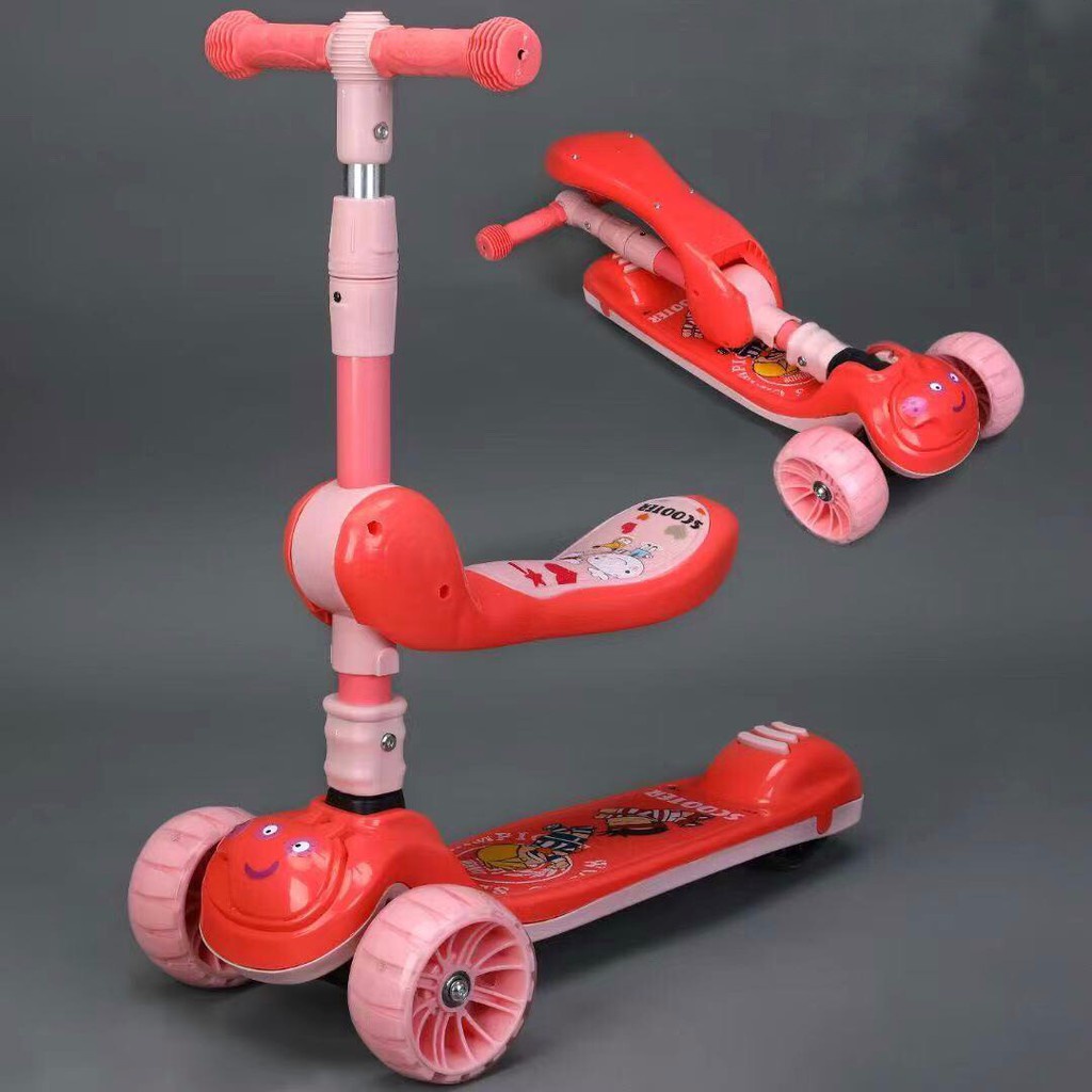 Xe Scooter, Xe Chòi Chân 3 In 1 Có Đèn Nhạc Hình Heo Peppa Cute Chịu Lực 90KG