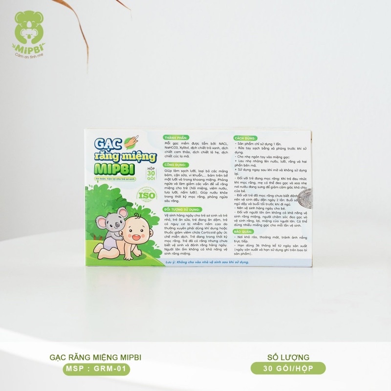 Gạc răng miệng Mipbi hộp 30 gói Rơ lưỡi Mipbi an toàn tiện lợi cho trẻ sơ sinh [ babyboo]