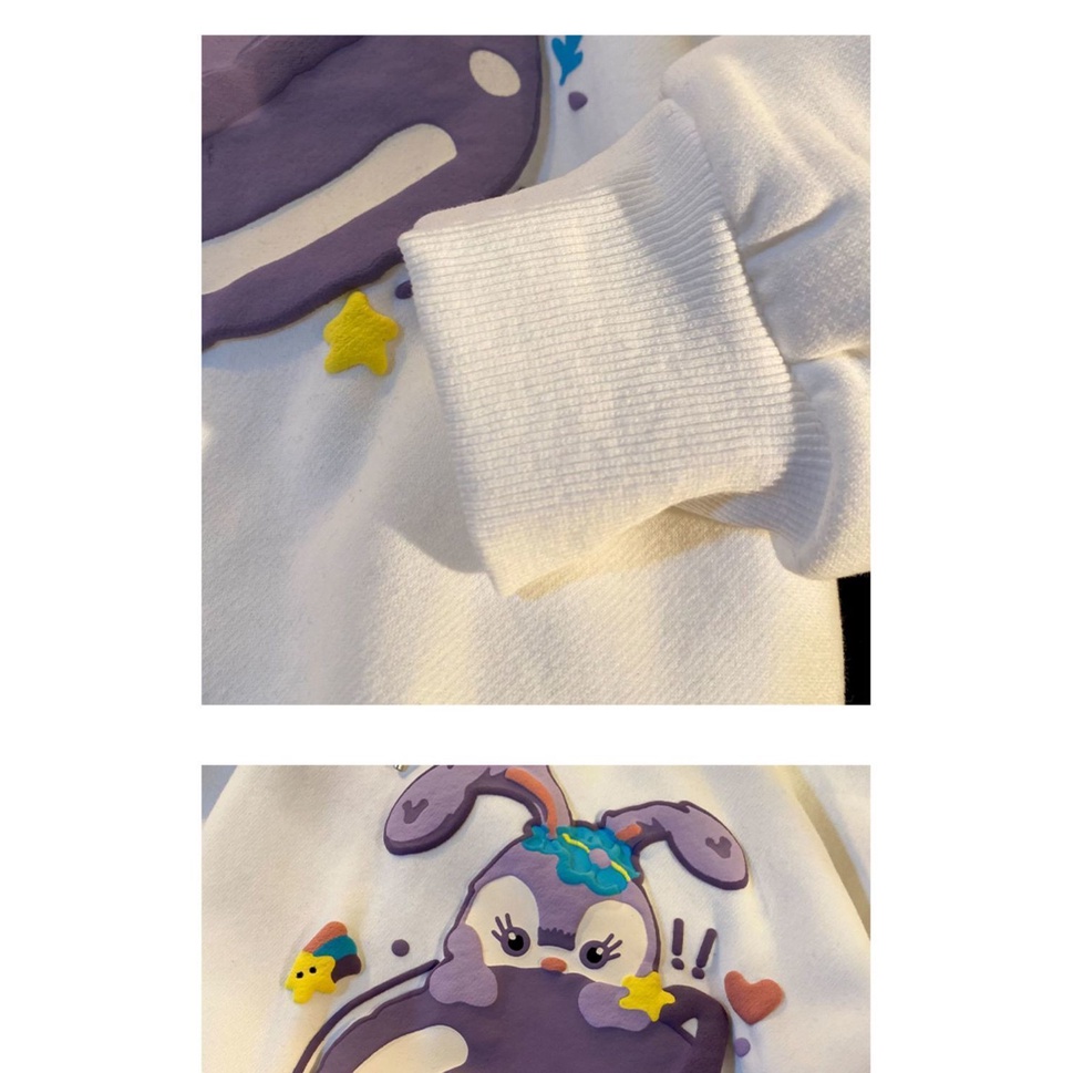 Áo khoác Hoodie vải cotton màu tím và trắng dễ thương thời trang thu đông