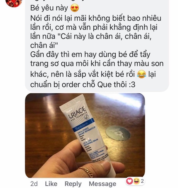 (NỘI ĐỊA PHÁP ĐỦ BILL) Son dưỡng môi Uriage dạng tuýp 15ml