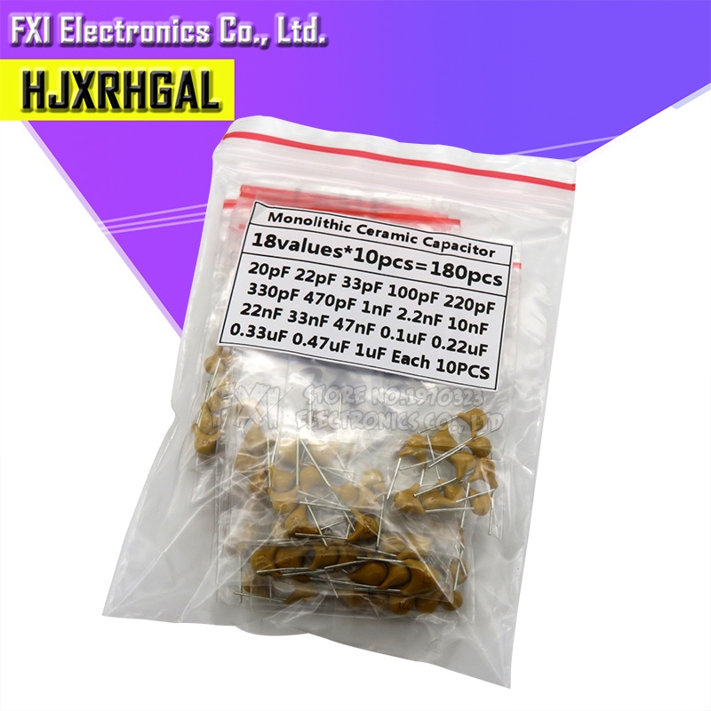 Set 10 Tụ Điện Gốm 18Valuesx10 Cái 180 Tụ Điện Gốm 20PF-105 (1UF) 50V