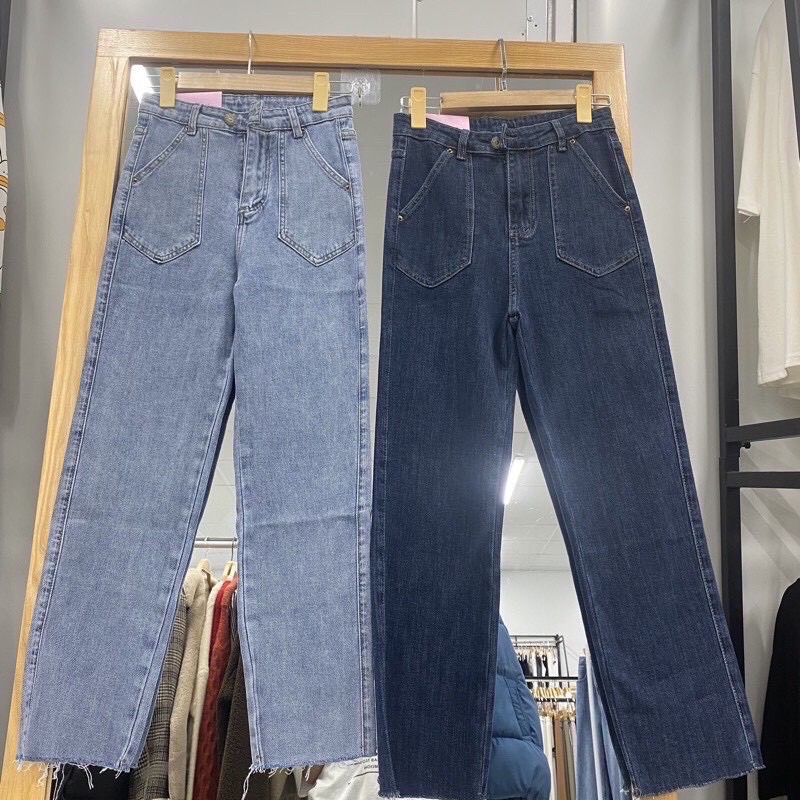 Quần jeans co giãn túi vuông ( 2 màu xanh nhạt, xanh đậm )