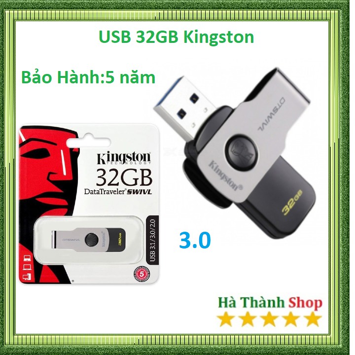 [Mã ELAPR10K giảm 10K đơn 20K] USB Kingston 32GB DTSWIVL 3.0- Bảo hành 5 năm-Vĩnh Xuân PP