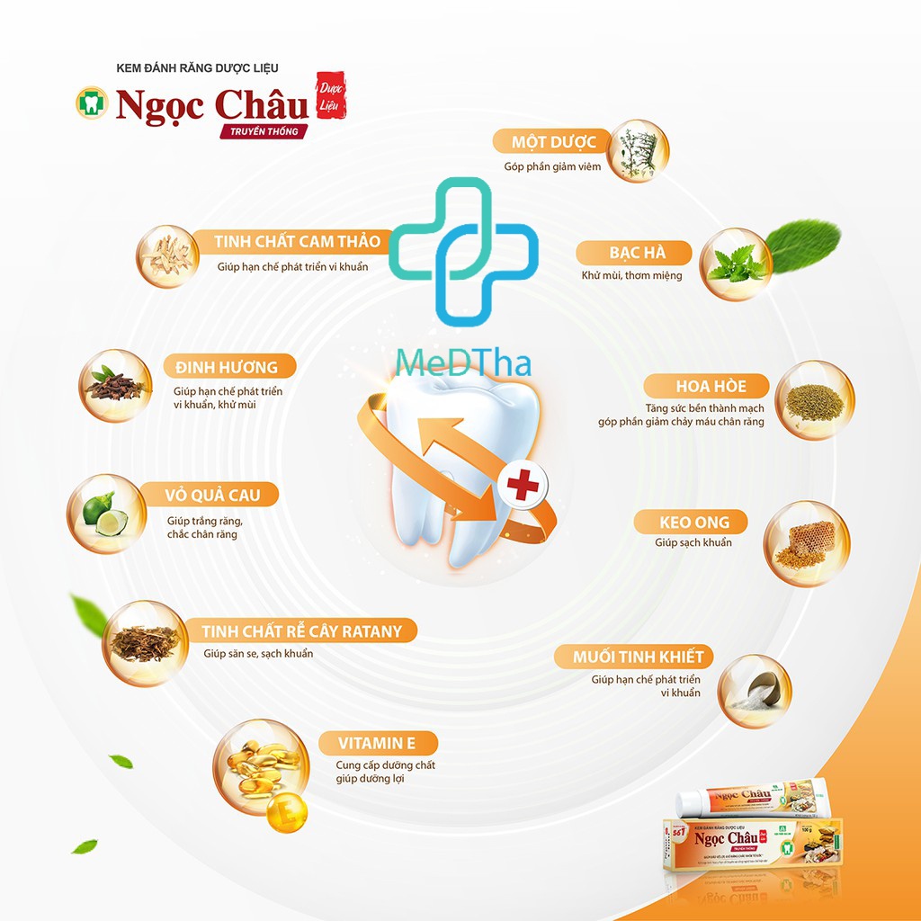 Kem đánh răng Dược liệu Ngọc Châu - Giúp trắng răng, bảo vệ răng miệng, thơm miệng Dược Hoa Linh