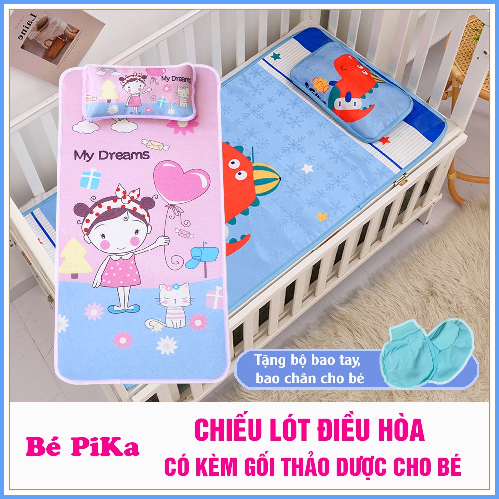 Chiếu điều hòa kèm gối đầu giúp bé ngủ ngon và sâu giấc - Tặng bao tay, chân