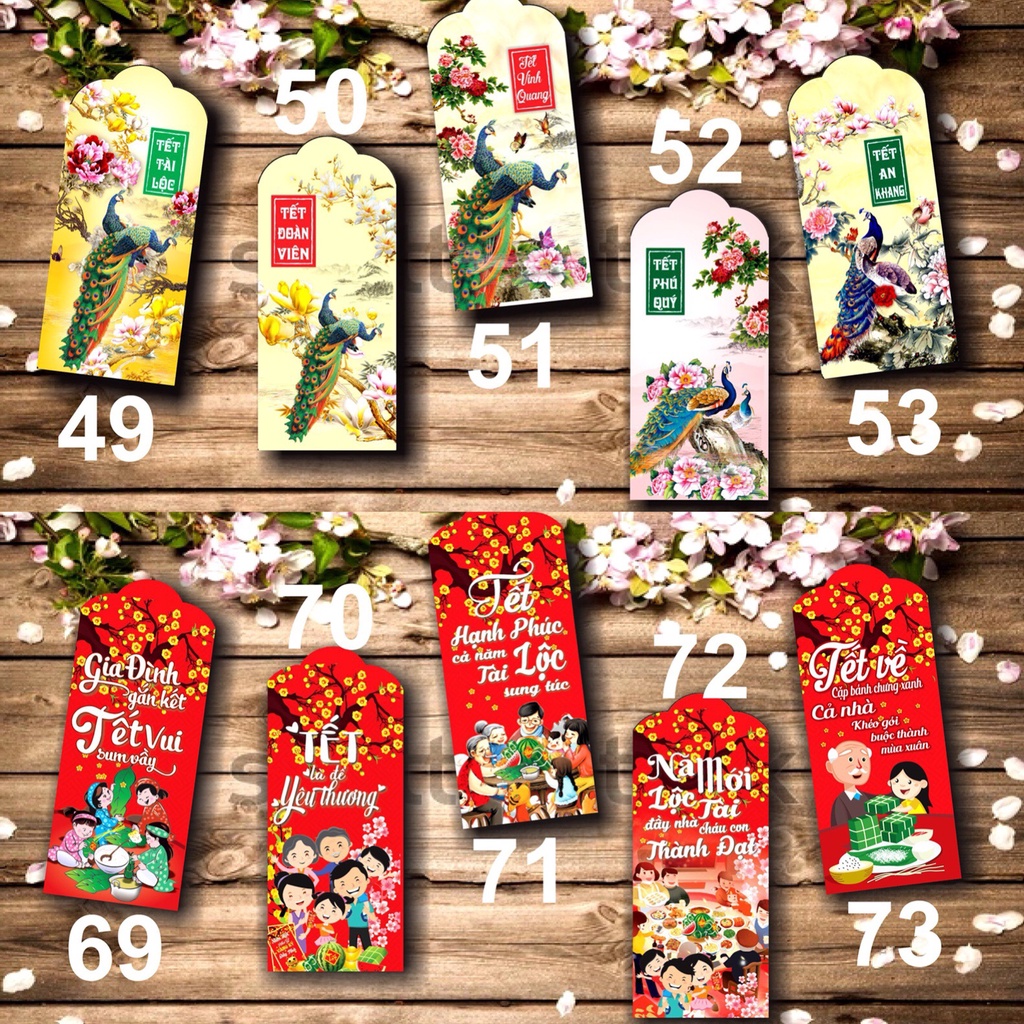 Combo 10 phong bao lì xì mẫu 2022 loại 1 mừng tuổi tết size to
