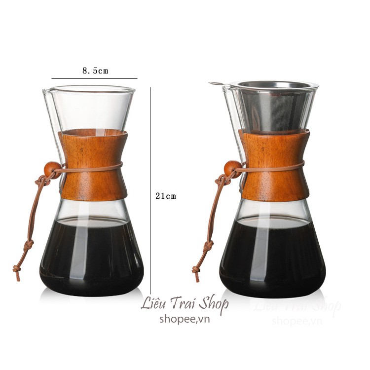 Bình chemex pha cà phê pour over drip brew v60 thủy tinh