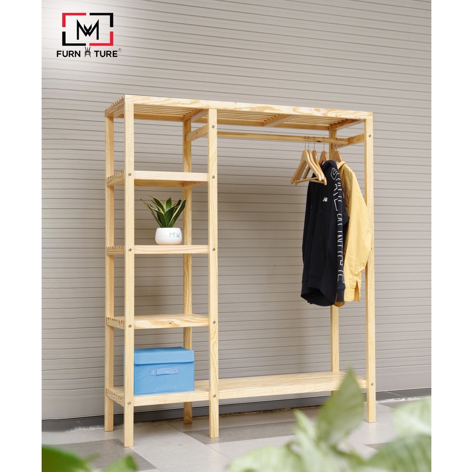 [BIGGEST SIZE] TỦ TREO QUẦN ÁO GỖ LIỀN KỆ SIZE KHỔNG LỒ MÀU GỖ - DOUBLE HANGER CLOSET SIZE L - NATURAL