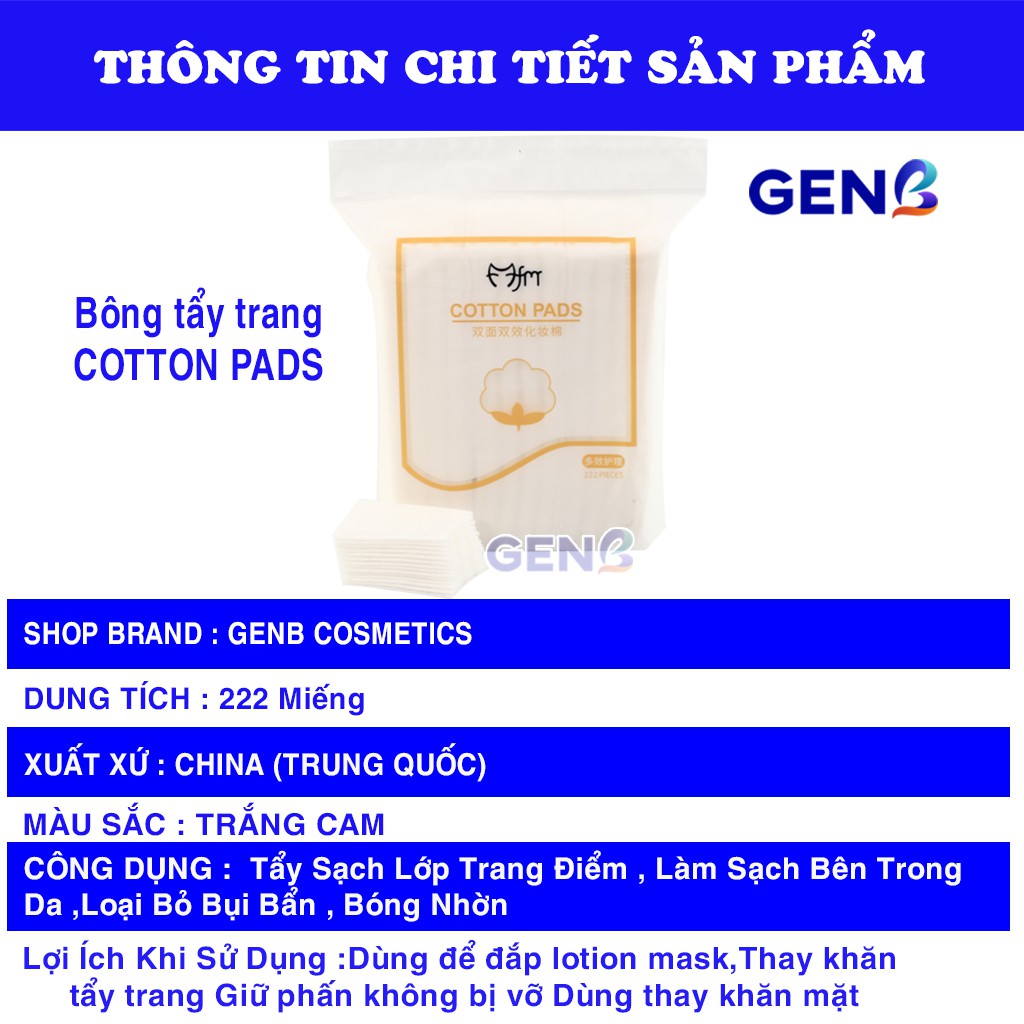 Bông Tẩy Trang Cotton Pads 222 Miếng 3 Lớp Thấm Hút Mỹ Phẩm Nội Địa Trung Chăm Sóc Da Mặt Skincare - Trang Điểm GENB