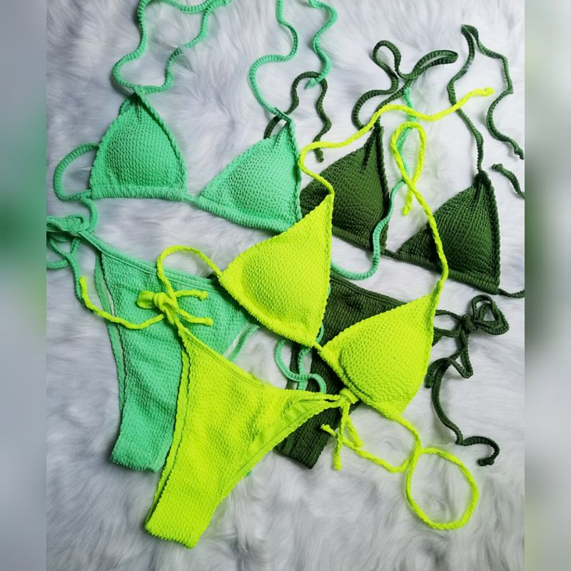 Bikini Tam Giác Pastel Neon Dạ Quang 2 Mảnh Mặc Được 6 Kiểu