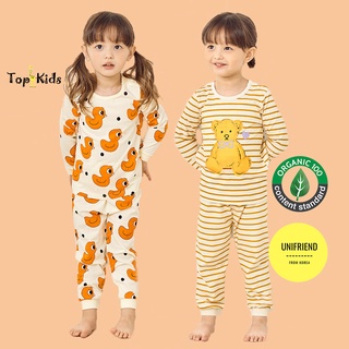 Bộ đồ dài tay bé trai và bé gái Unifriend Hàn Quốc-Topkid-VỊT VÀNG VÀ GẤU