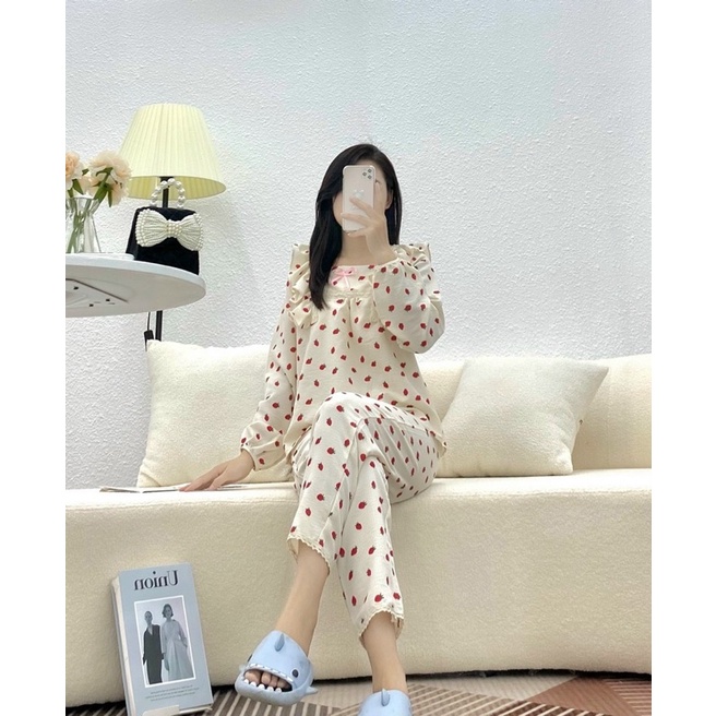 BỘ MẶC NHÀ XINH DÁNG BABYDOLL HOẠ TIẾT, Đồ ngủ dễ thương nữ